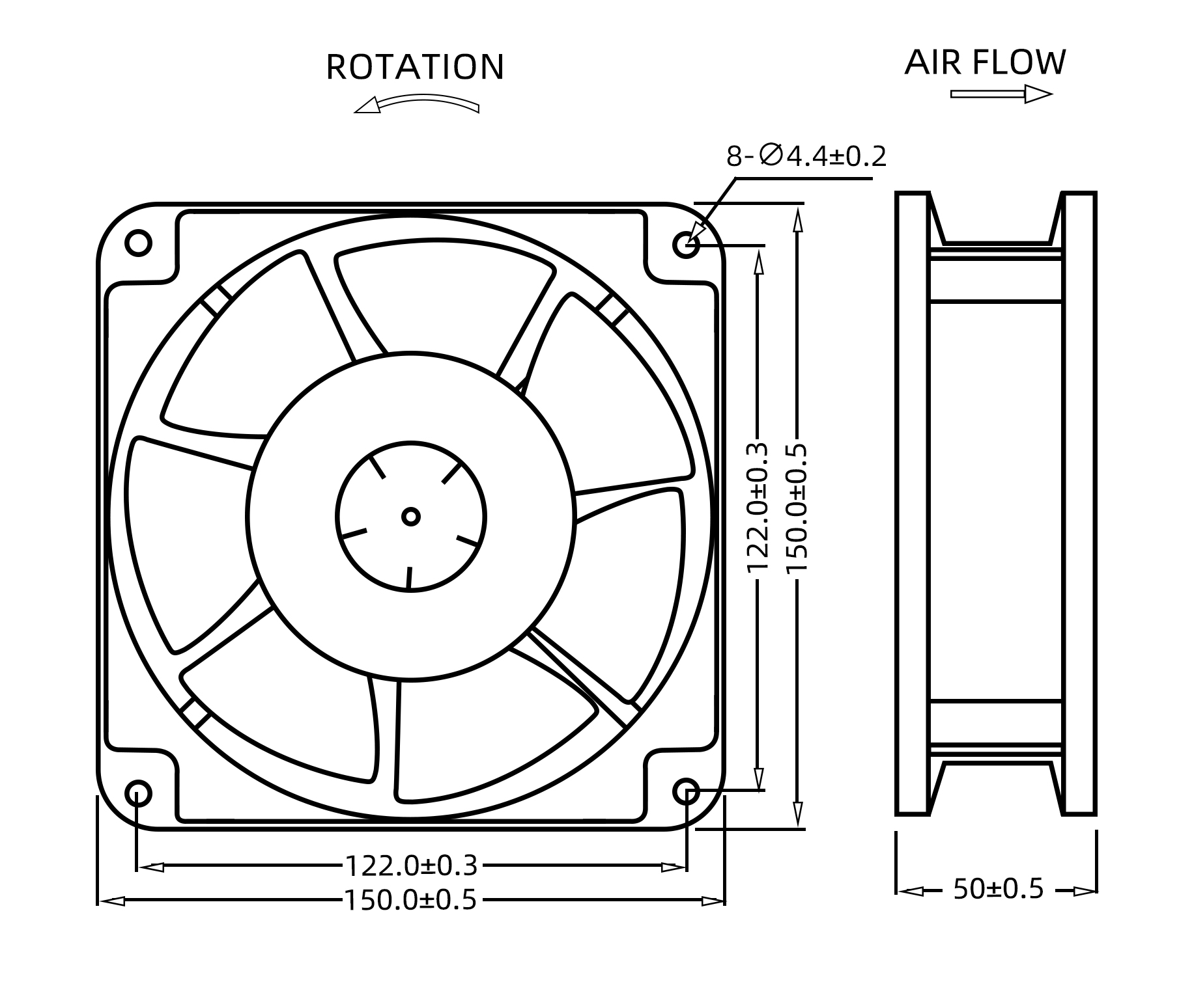 150×150×50mm 6 Inch Seven Blade AC15050 AC Axial Fan